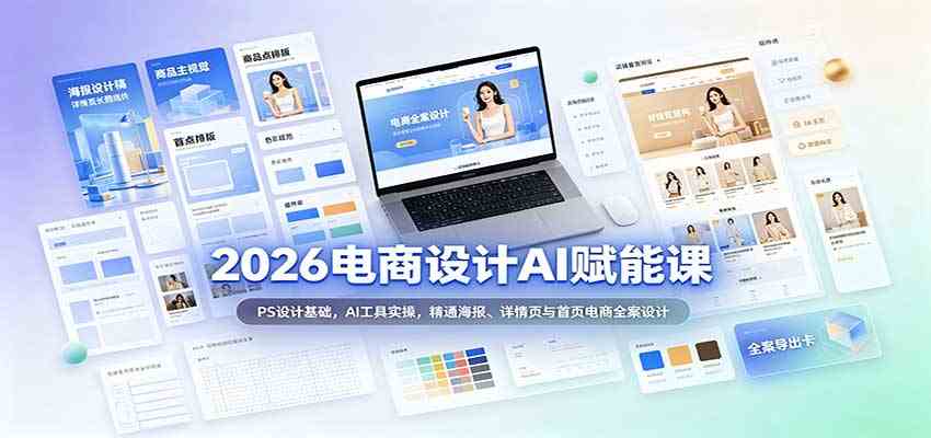 2026电商设计AI赋能课:PS设计基础,AI工具实操,精通海报、详情页与首页电商全案设计 2026电商设计AI赋能课:PS设计基础,AI工具实操,精通海报、详情页与首页电商全案设计