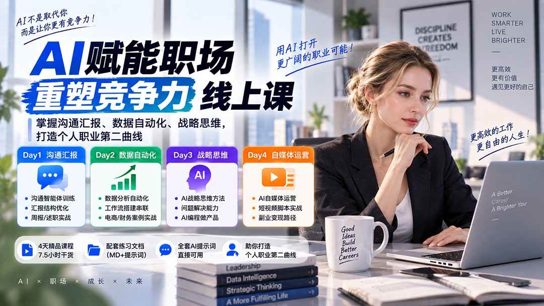 (20531期)AI职场提效与第二曲线实战课-无水印:学习沟通汇报、数据工作流和战略思维,掌握AI编程做产品及自媒体运营方法 (20531期)AI职场提效与第二曲线实战课-无水印:学习沟通汇报、数据工作流和战略思维,掌握AI编程做产品及自媒体运营方法
