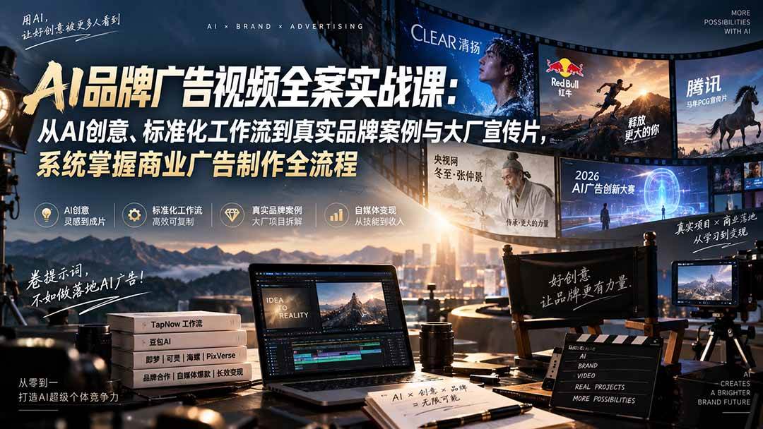 (20394期)AI品牌广告视频全案实战课:从AI创意、标准化工作流到真实品牌案例与大厂宣传片,系统掌握商业广告制作全流程 (20394期)AI品牌广告视频全案实战课:从AI创意、标准化工作流到真实品牌案例与大厂宣传片,系统掌握商业广告制作全流程
