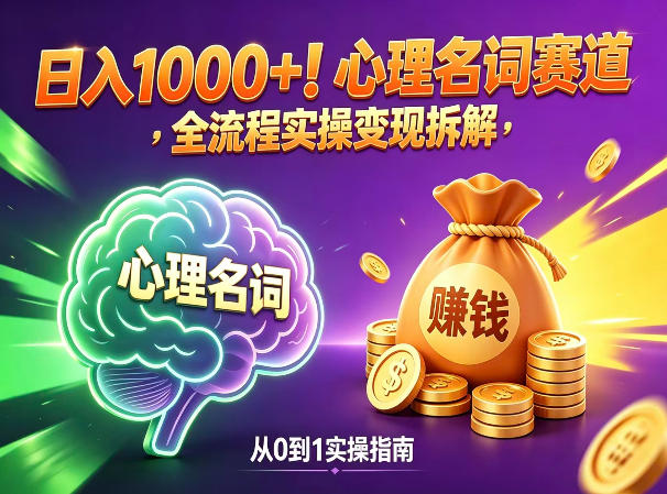 心理名词赛道，新手小白也能做，全流程项目拆解，单日变现1k+