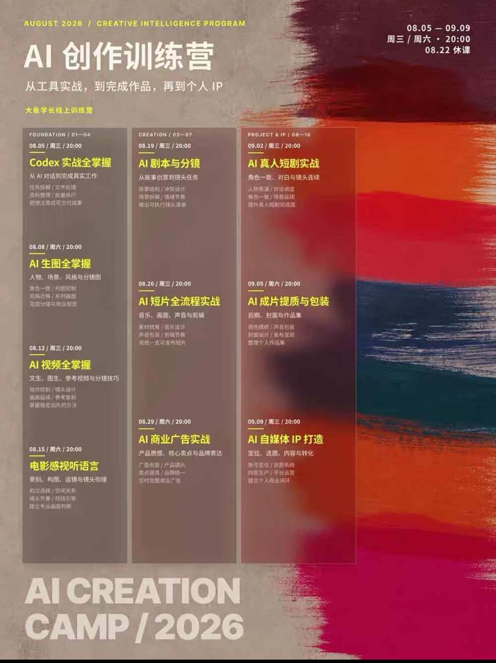 (20348期)AI+创作训练营26年第5期-更新:从Codex、AI生图视频到剧本分镜与电影感短片,跑通个人IP商业闭环 (20348期)AI+创作训练营26年第5期-更新:从Codex、AI生图视频到剧本分镜与电影感短片,跑通个人IP商业闭环