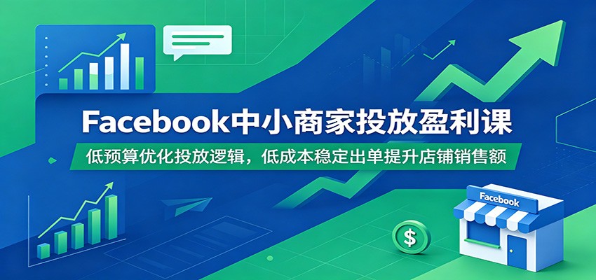 Facebook中小商家投放盈利课：低预算优化投放逻辑，低成本稳定出单提升店铺销售额