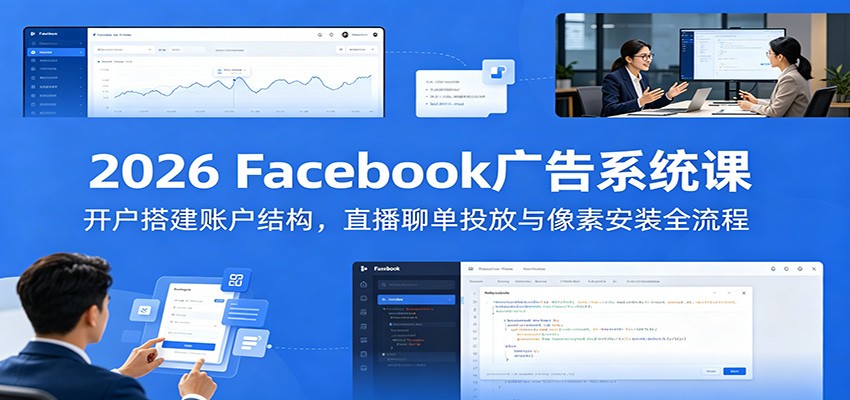 2026 Facebook广告系统课：开户搭建账户结构，直播聊单投放与像素安装全流程