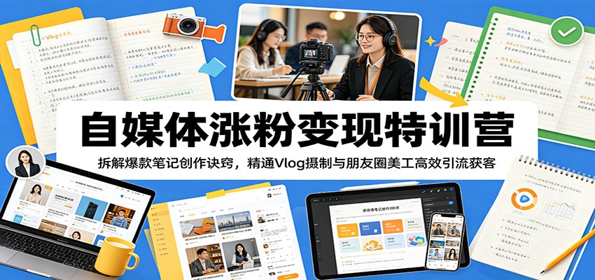自媒体涨粉变现特训营：拆解爆款笔记创作诀窍，精通Vlog摄制与朋友圈美工高效引流获客