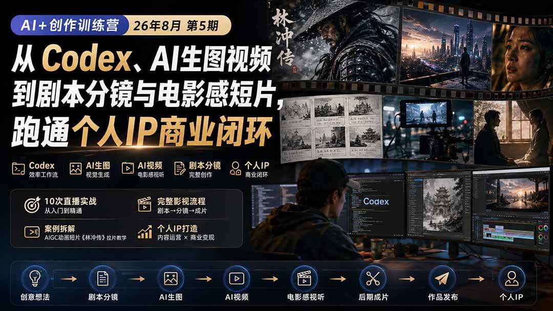 (20348期)AI+创作训练营26年第5期-更新:从Codex、AI生图视频到剧本分镜与电影感短片,跑通个人IP商业闭环 (20348期)AI+创作训练营26年第5期-更新:从Codex、AI生图视频到剧本分镜与电影感短片,跑通个人IP商业闭环
