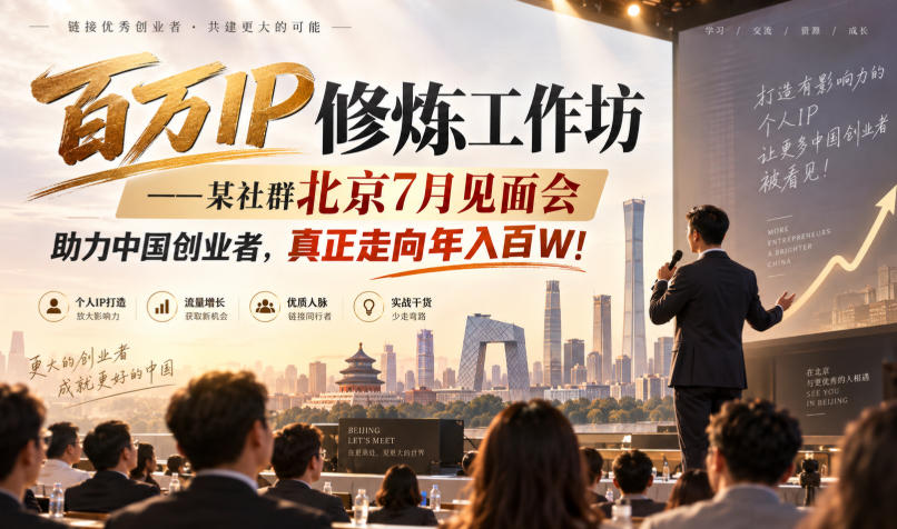 百万IP修炼工作坊——某社群北京7月见面会,助力中国创业者,真正走向年入百W! 百万IP修炼工作坊——某社群北京7月见面会,助力中国创业者,真正走向年入百W!
