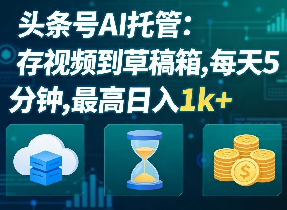 头条号AI托管，我存视频到你草稿箱，每天5分钟，最高日入1k+【揭秘】