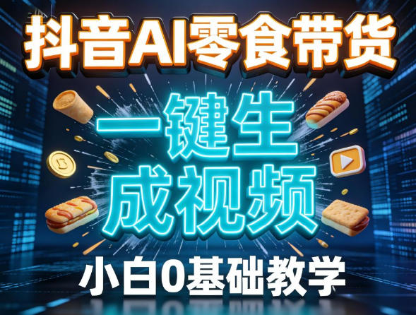 抖音AI零食带货,一键生成视频,小白0基础教学