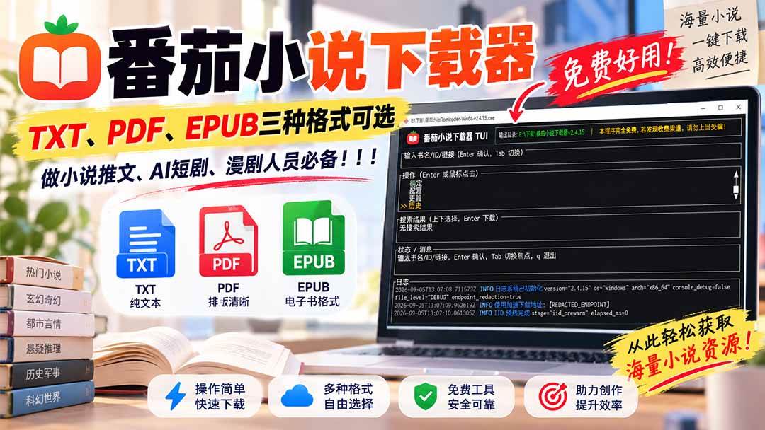 (20529期)番茄小说下载器,TXT、PDF、EPUB三种格式可选,做小说推文、AI短剧、漫剧人员必备! (20529期)番茄小说下载器,TXT、PDF、EPUB三种格式可选,做小说推文、AI短剧、漫剧人员必备!