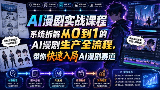 AI漫剧实战课程，系统拆解从0到1的AI漫剧生产全流程，带你快速入局AI漫剧赛道（更新）
