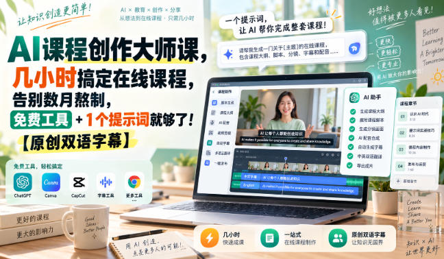 AI课程创作大师课,几小时搞定在线课程,告别数月熬制,免费工具+1个提示词就够了!【原创双语字幕】 AI课程创作大师课,几小时搞定在线课程,告别数月熬制,免费工具+1个提示词就够了!【原创双语字幕】